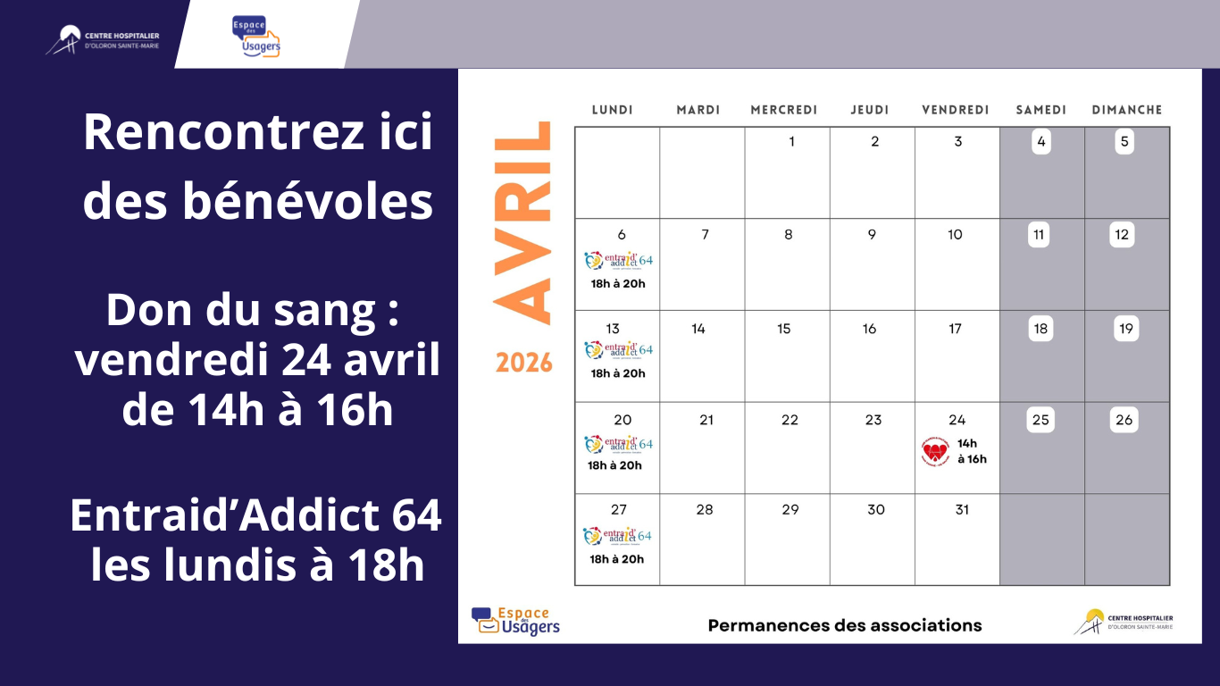 Permanences des associations à l'Espace des Usagers en Avril 2026